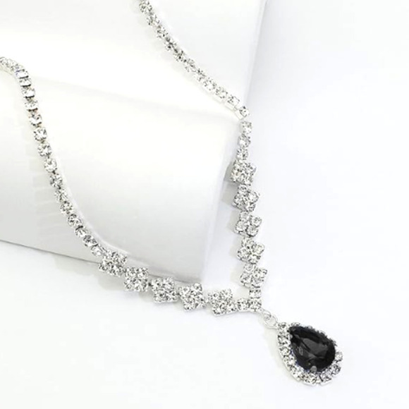 Austrian Crystal Rhinestone Bride Bridesmaid Jewelry Set black necklace earrings - Picture 2 of 7